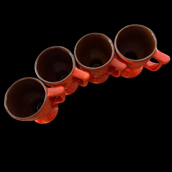 Vintage Frankoma Pottery Westwind Flame Red Orange Stemmed Mugs Set Of 4 - Picture 6 of 16